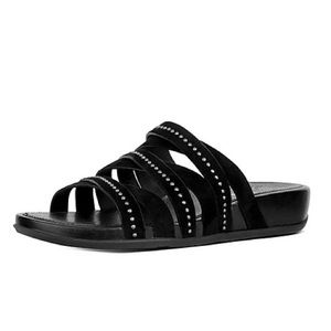 Fitflop Lumy Studded Suede Slides Black Sandal Leather Size 8